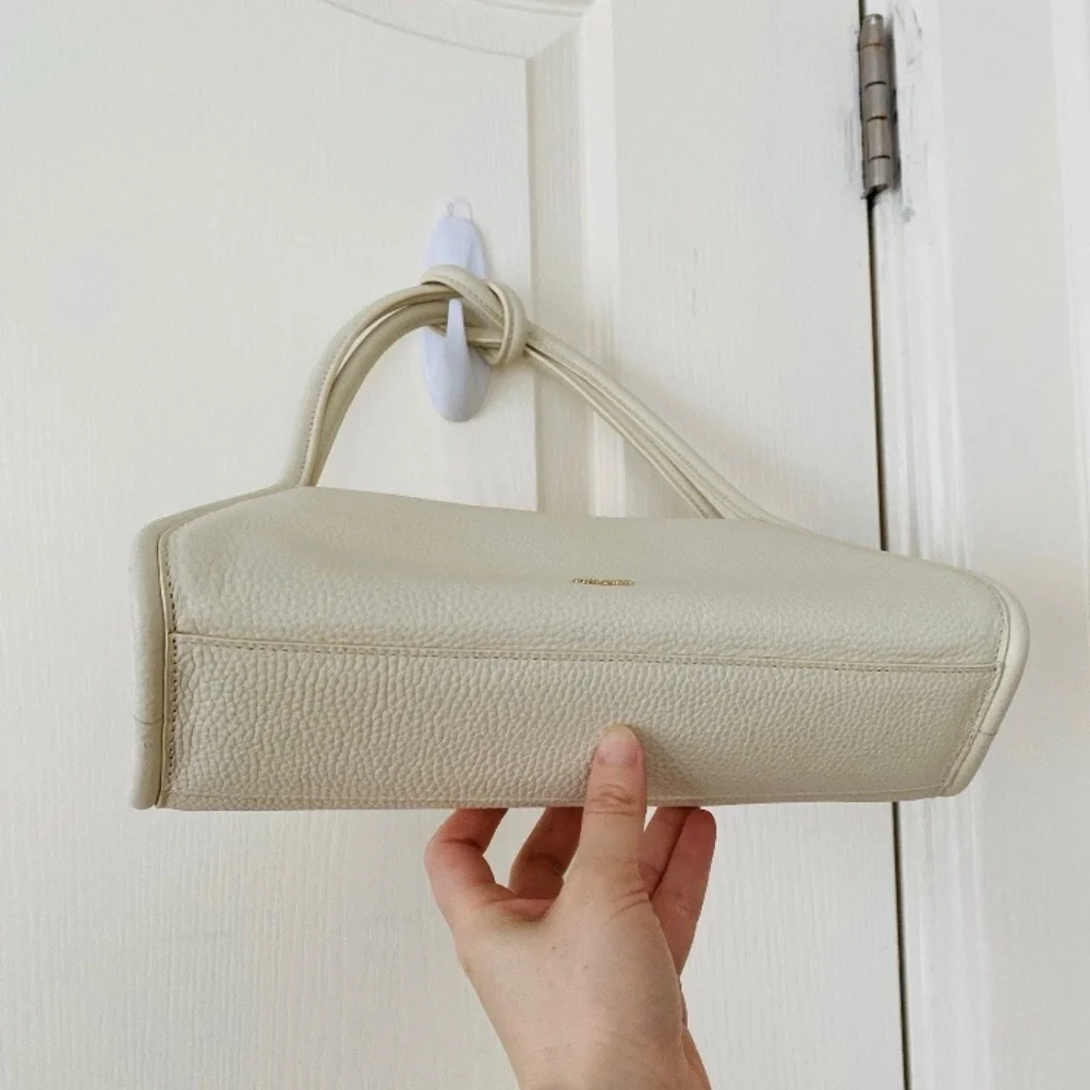Cult Gaia Tala Cream Off-white Pebble Leather Knot Handle Shoulder Satchel Bag